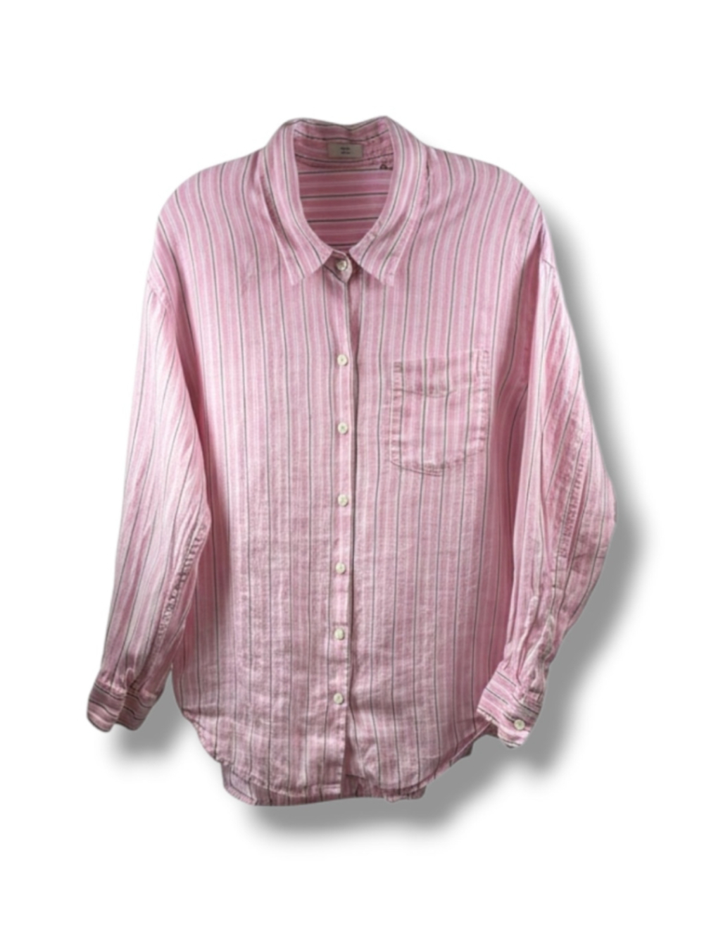 Wilfred Aritzia Striped Linen Oversized Button Down Shirt in Pink White XS